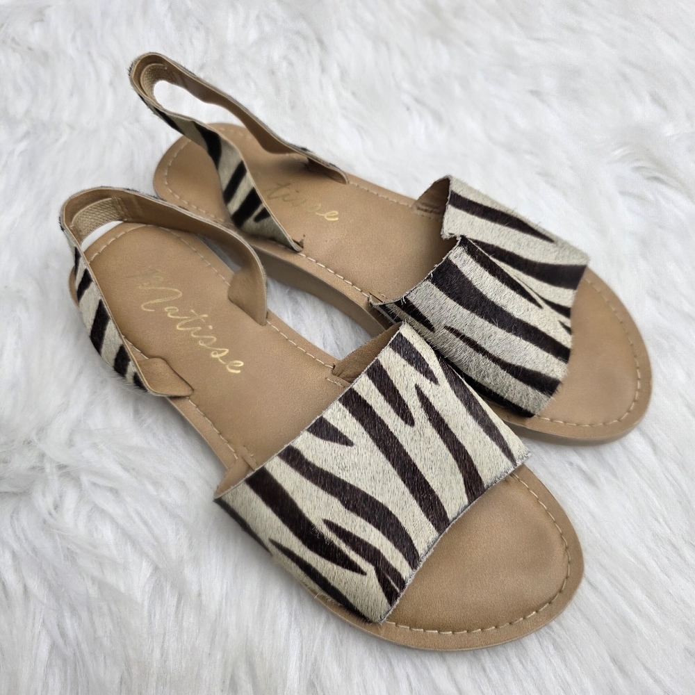 Matisse Women's Real Fur Leather Animal Print Sandals Size 8